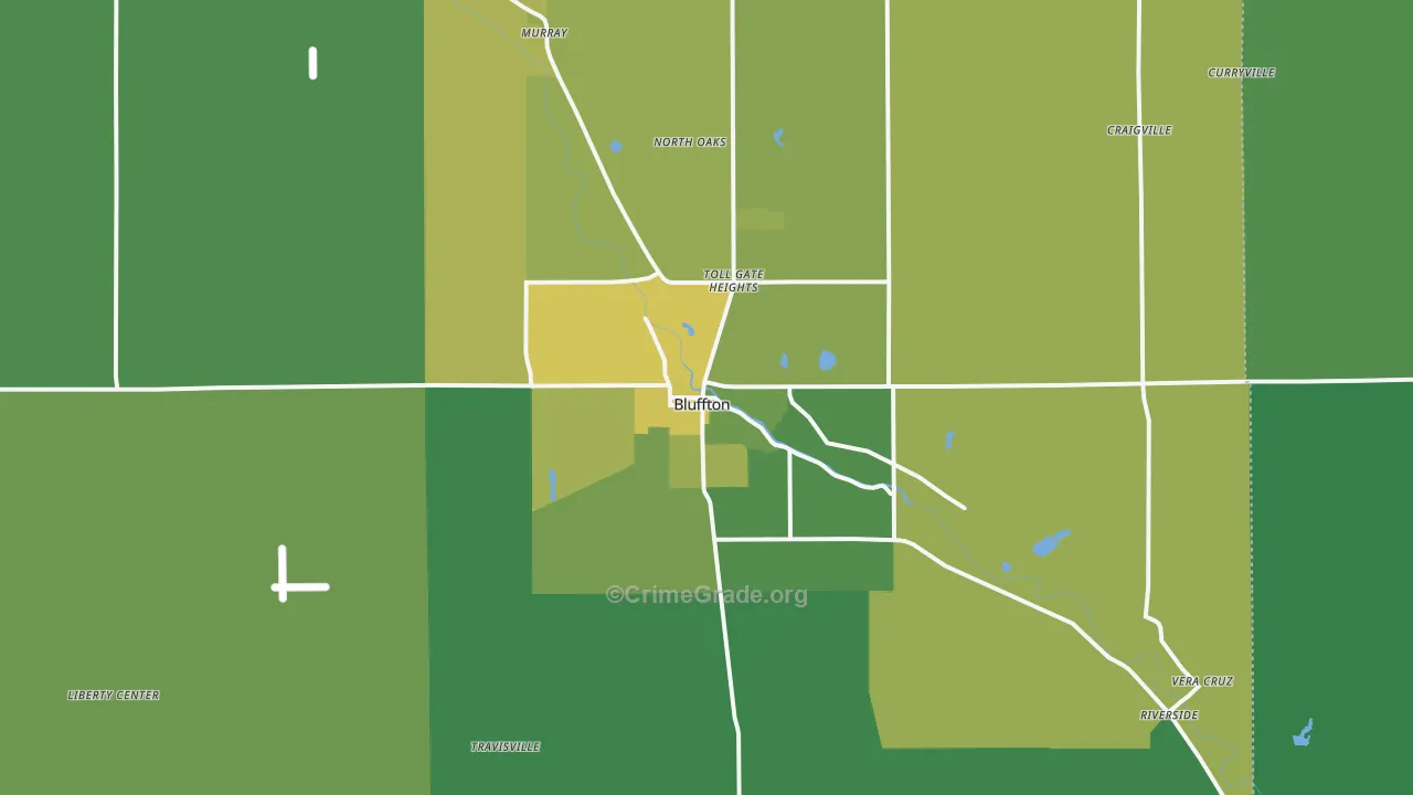 Bluffton, IN Map of Vehicle Theft Rates