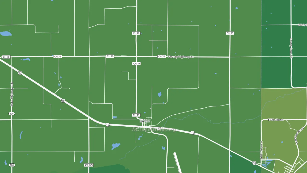Bluffton, MN Map of Vehicle Theft Rates