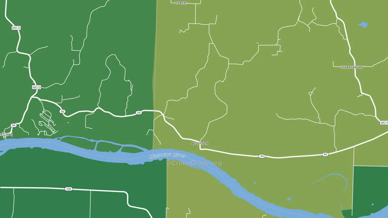 Bluffton, MO Map of Vehicle Theft Rates