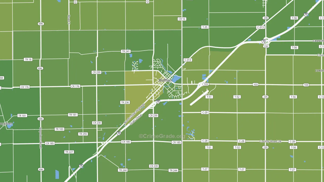 Bluffton, OH Map of Vehicle Theft Rates