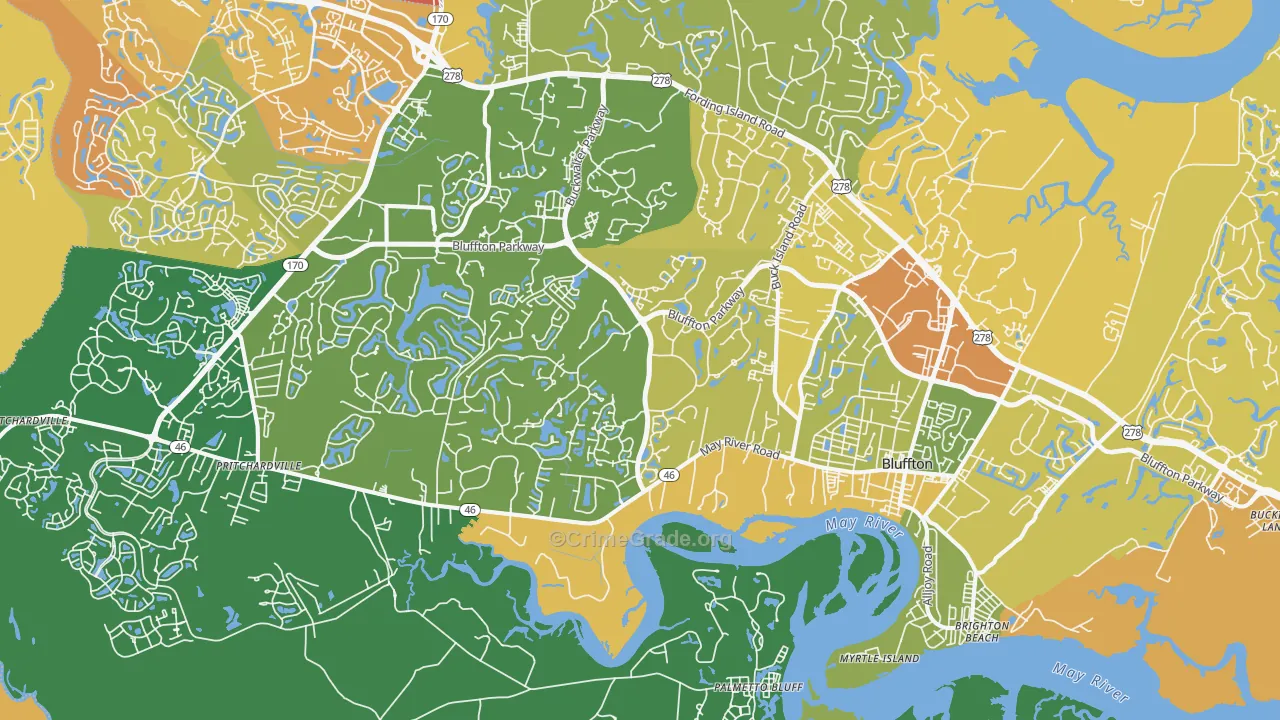 Bluffton, SC Map of Vehicle Theft Rates