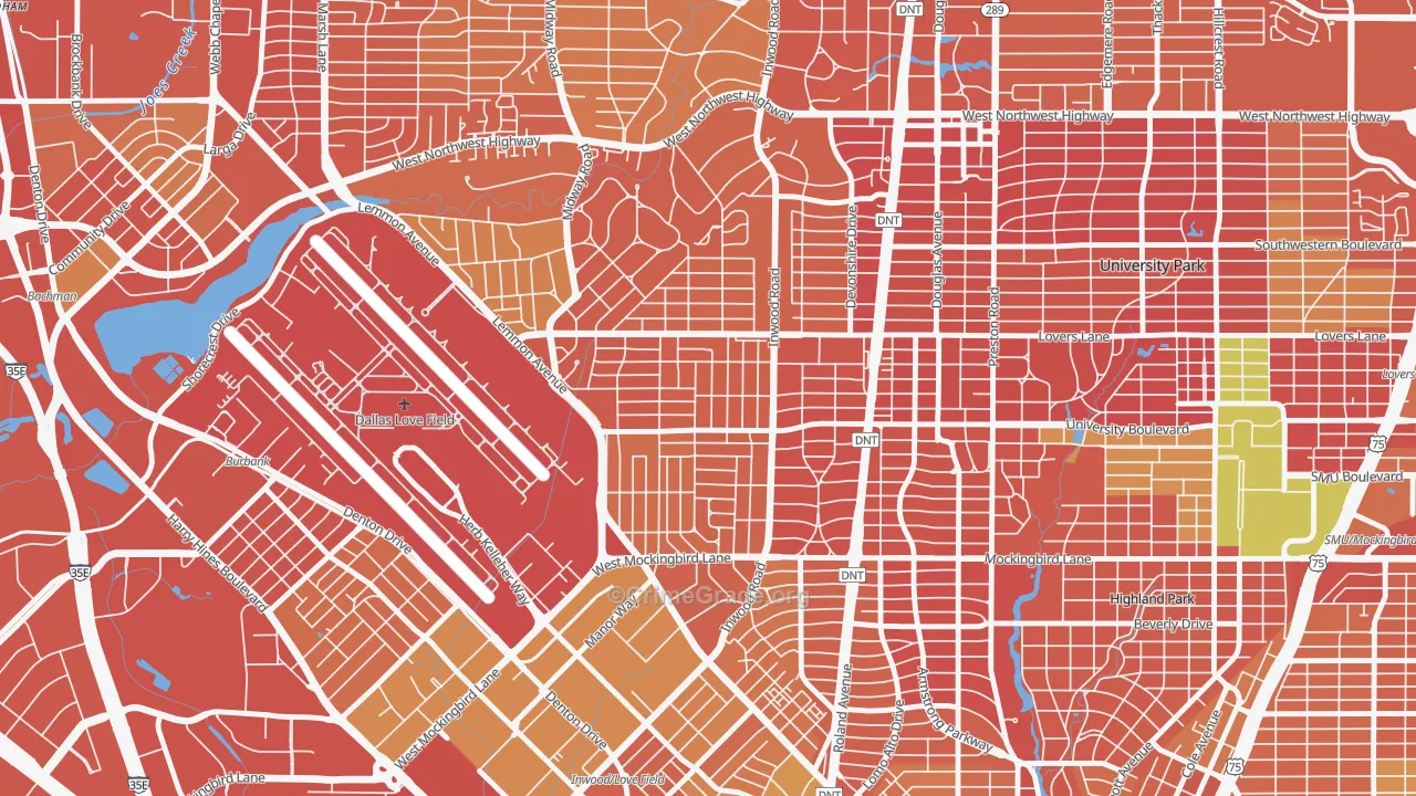 Bluffview, Dallas, TX Map of Vehicle Theft Rates