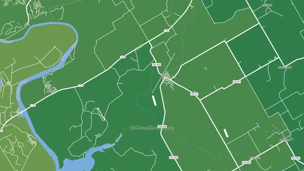 Blum, TX Map of Vehicle Theft Rates