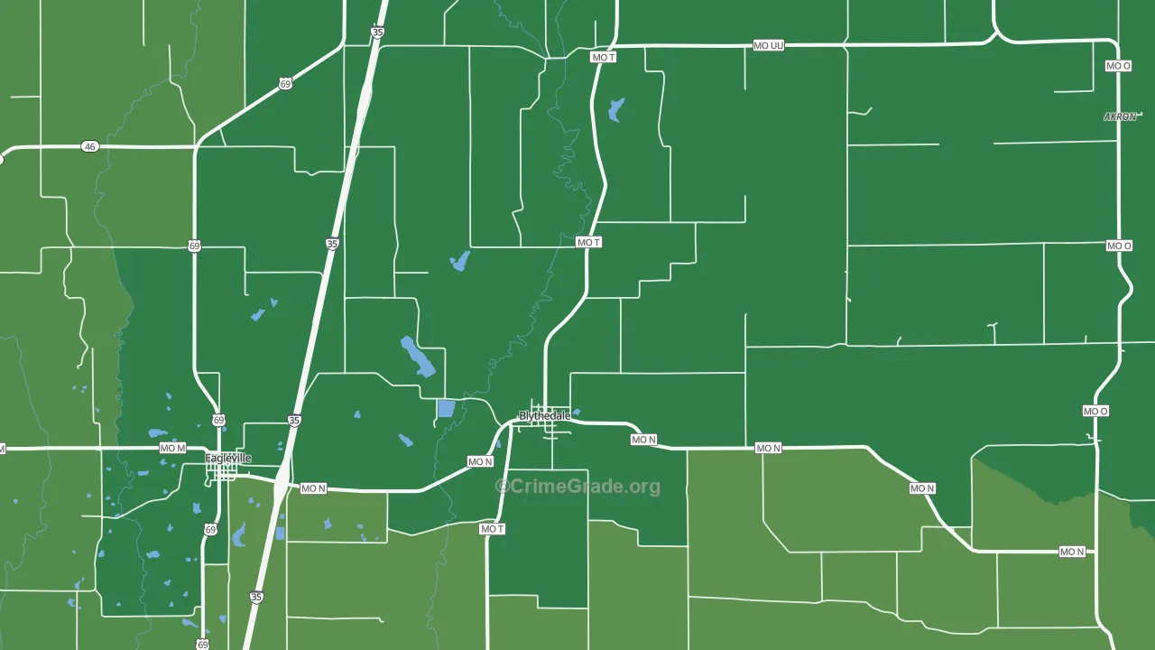 Blythedale, MO Map of Vehicle Theft Rates