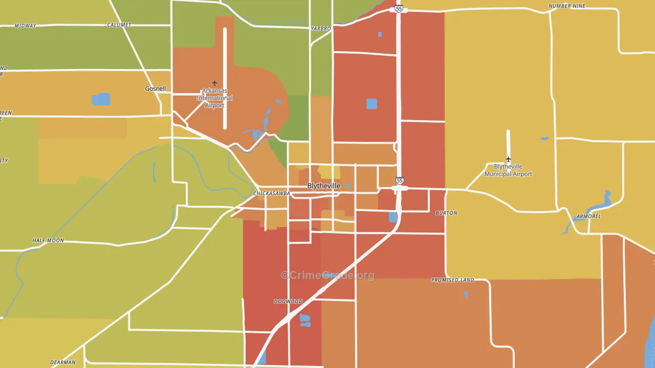 Blytheville, AR Map of Vehicle Theft Rates