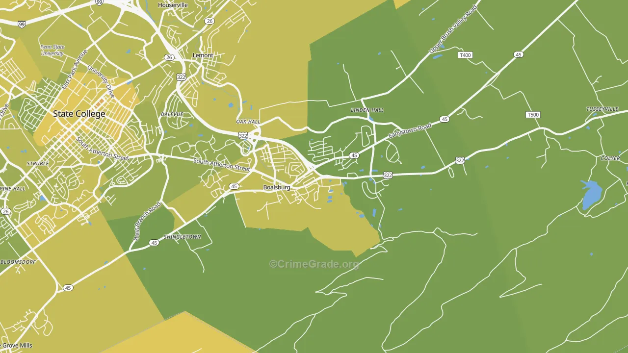 Boalsburg, PA Map of Vehicle Theft Rates