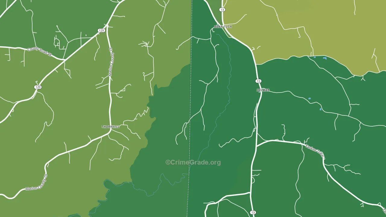 Boar Tush, AL Map of Vehicle Theft Rates