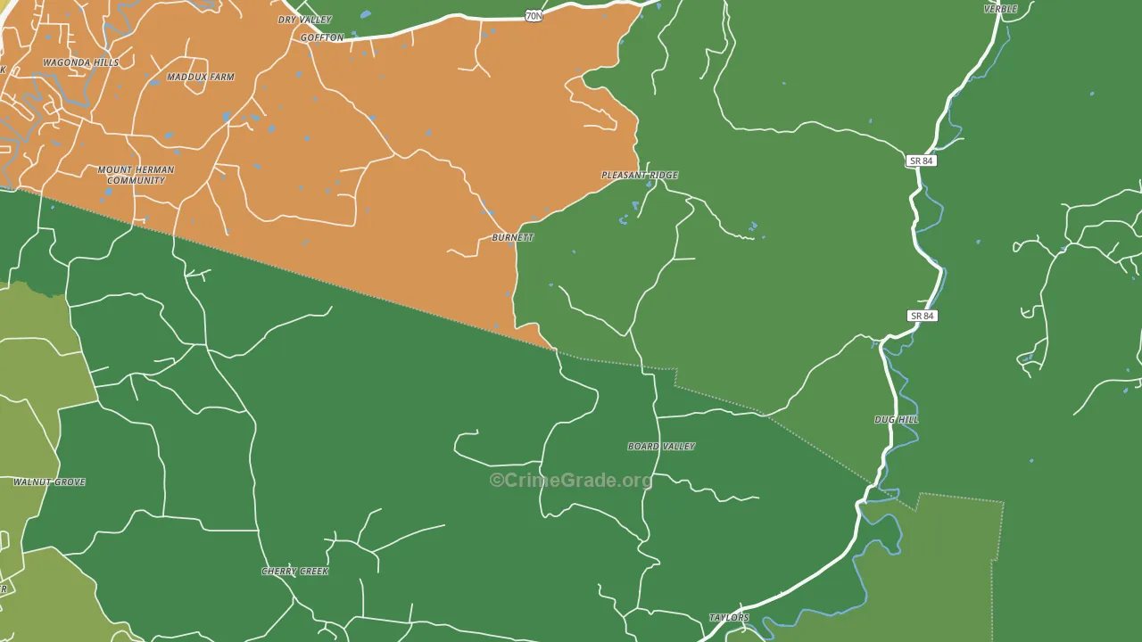 Board Valley, TN Map of Vehicle Theft Rates
