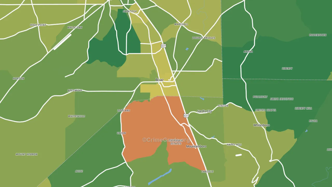 Boaz, AL Map of Vehicle Theft Rates