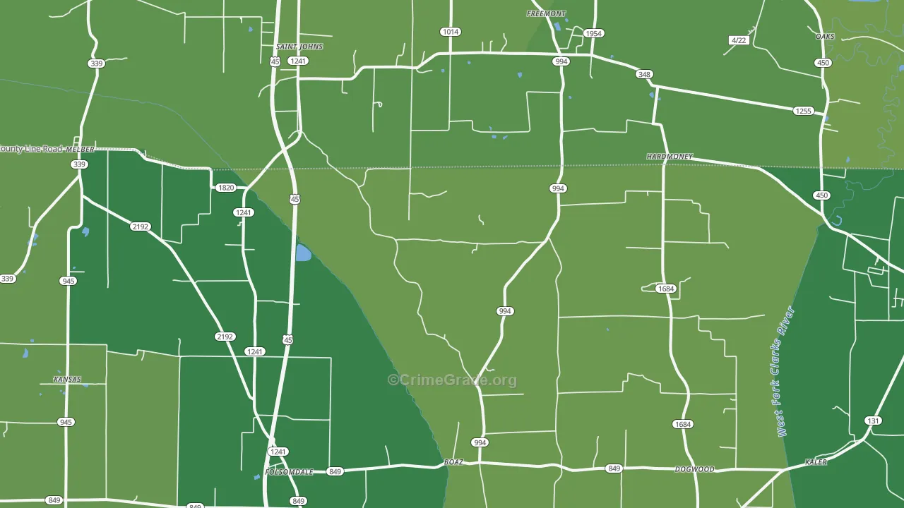 Boaz, KY Map of Vehicle Theft Rates