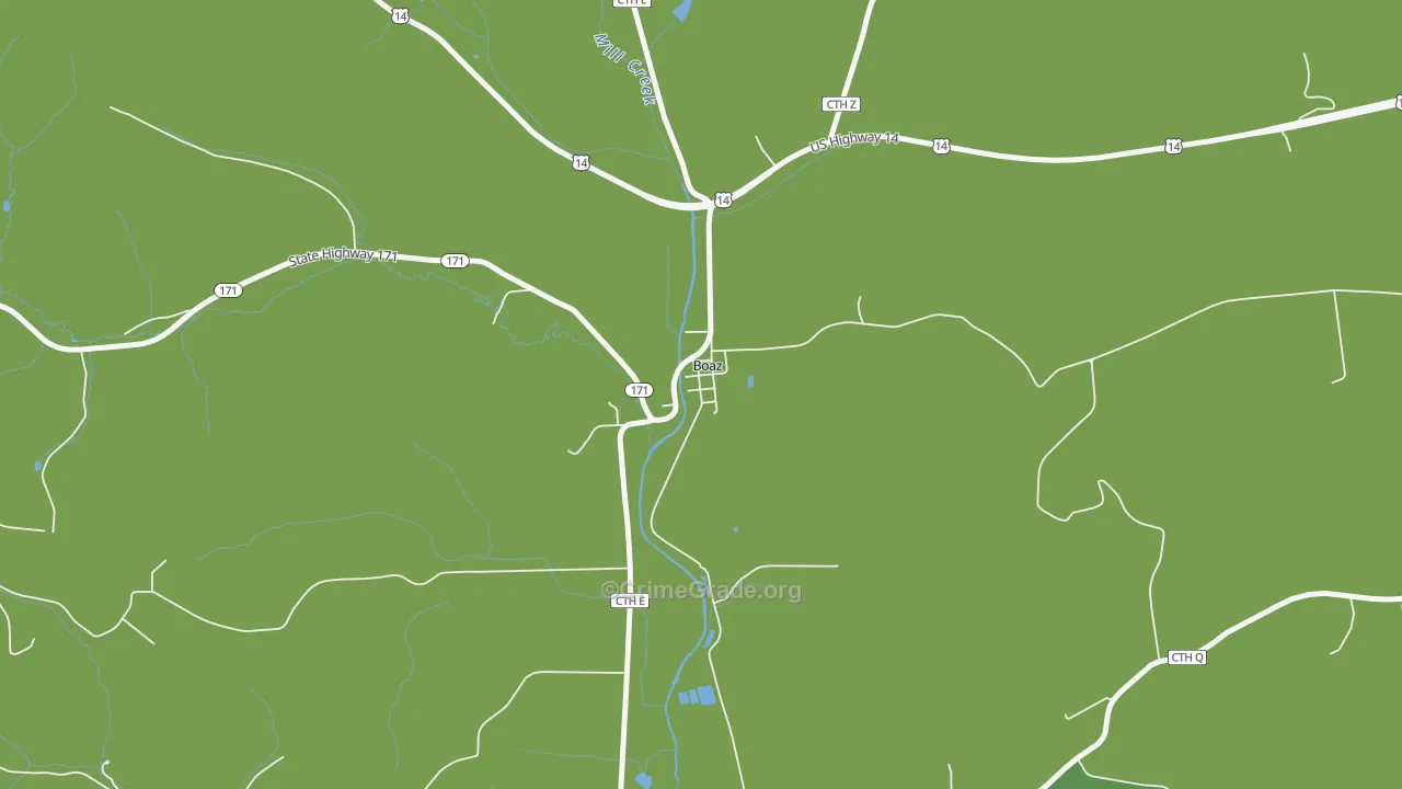 Boaz, WI Map of Vehicle Theft Rates