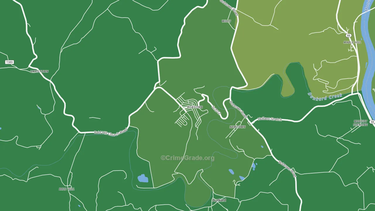 Bobtown, PA Map of Vehicle Theft Rates