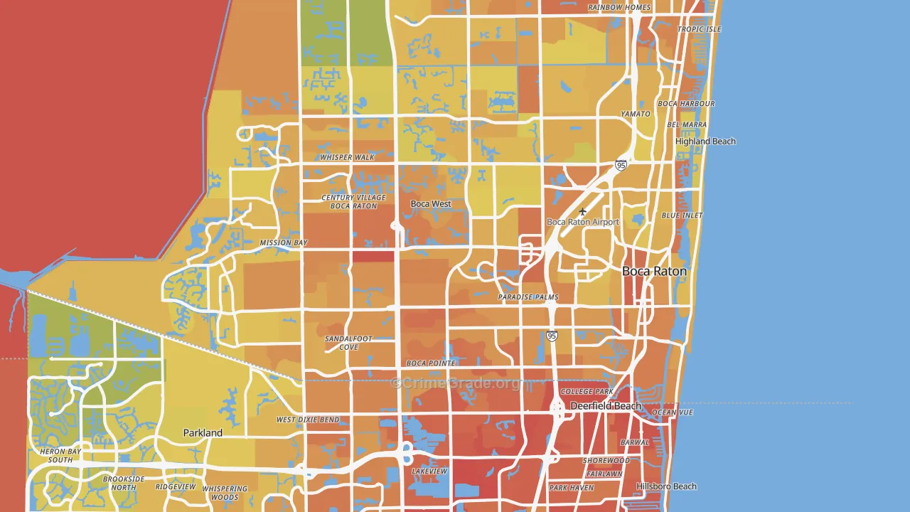Boca Raton, FL Map of Vehicle Theft Rates