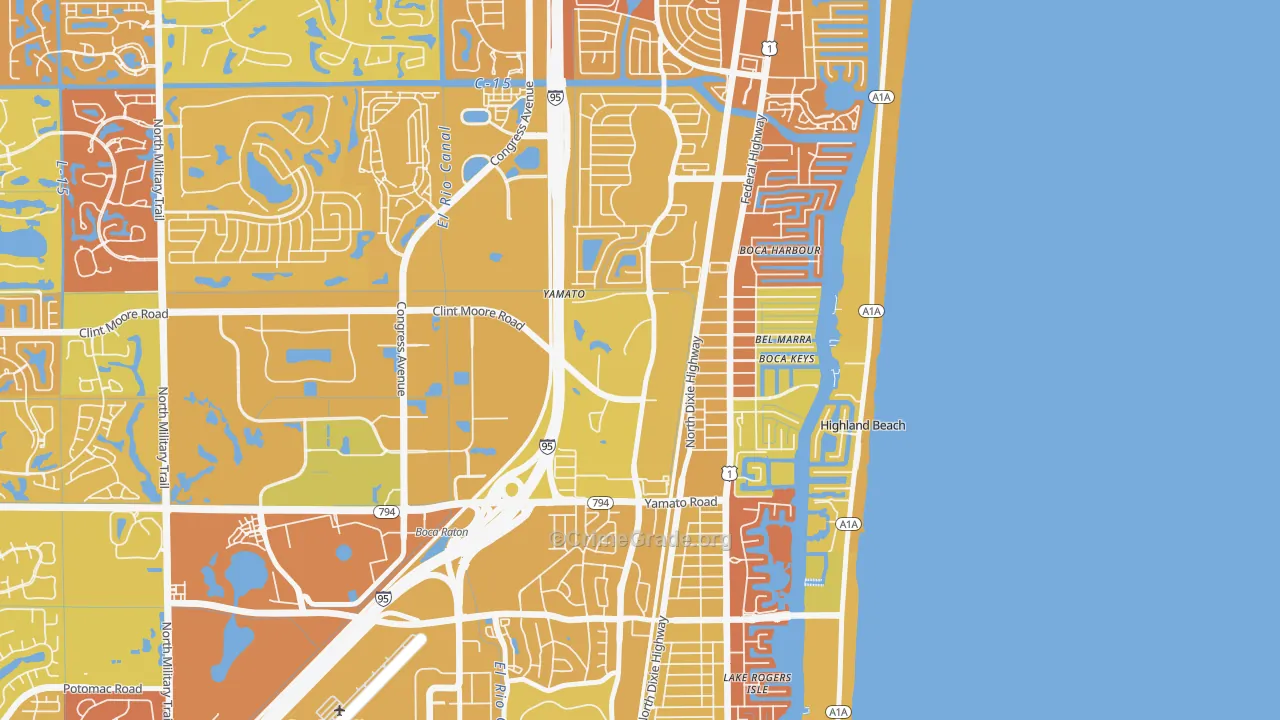 Boca Teeca, Boca Raton, FL Map of Vehicle Theft Rates
