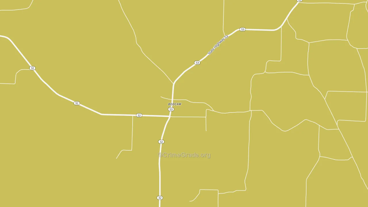 Bodcaw, AR Map of Vehicle Theft Rates