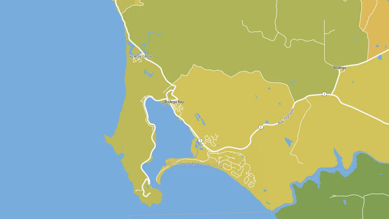 Bodega Bay, CA Map of Vehicle Theft Rates