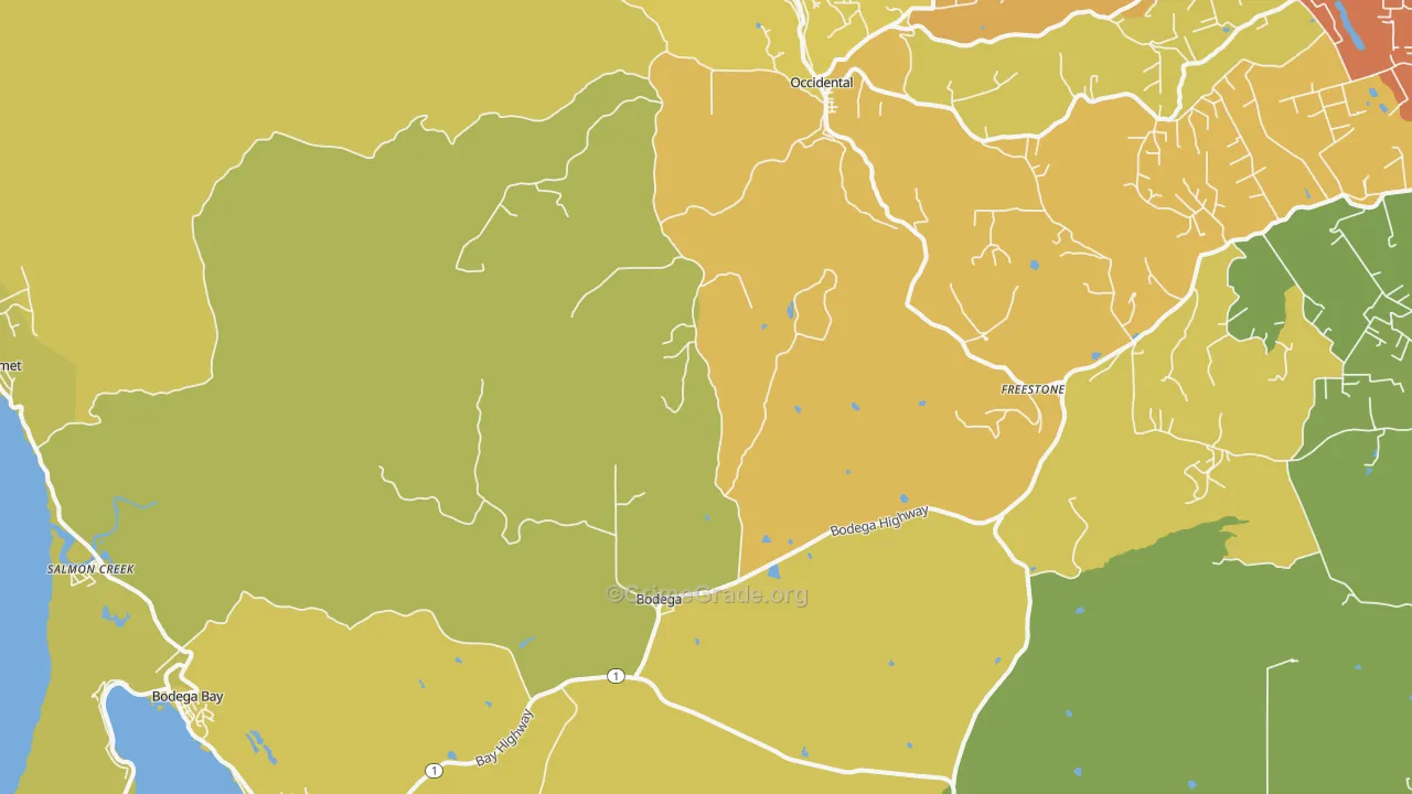 Bodega, CA Map of Vehicle Theft Rates
