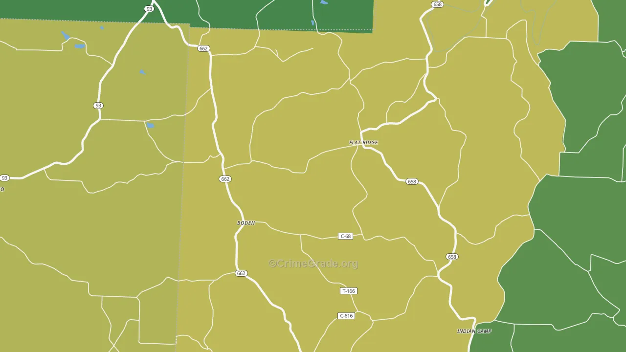 Boden, OH Map of Vehicle Theft Rates