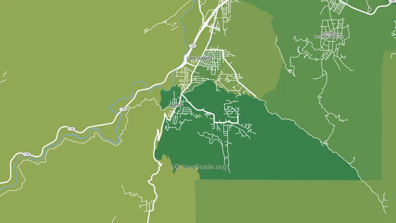 Bodfish, CA Map of Vehicle Theft Rates