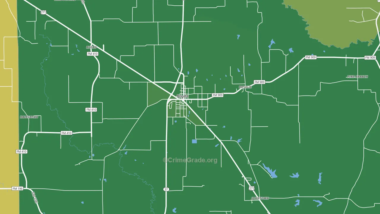 Bogata, TX Map of Vehicle Theft Rates