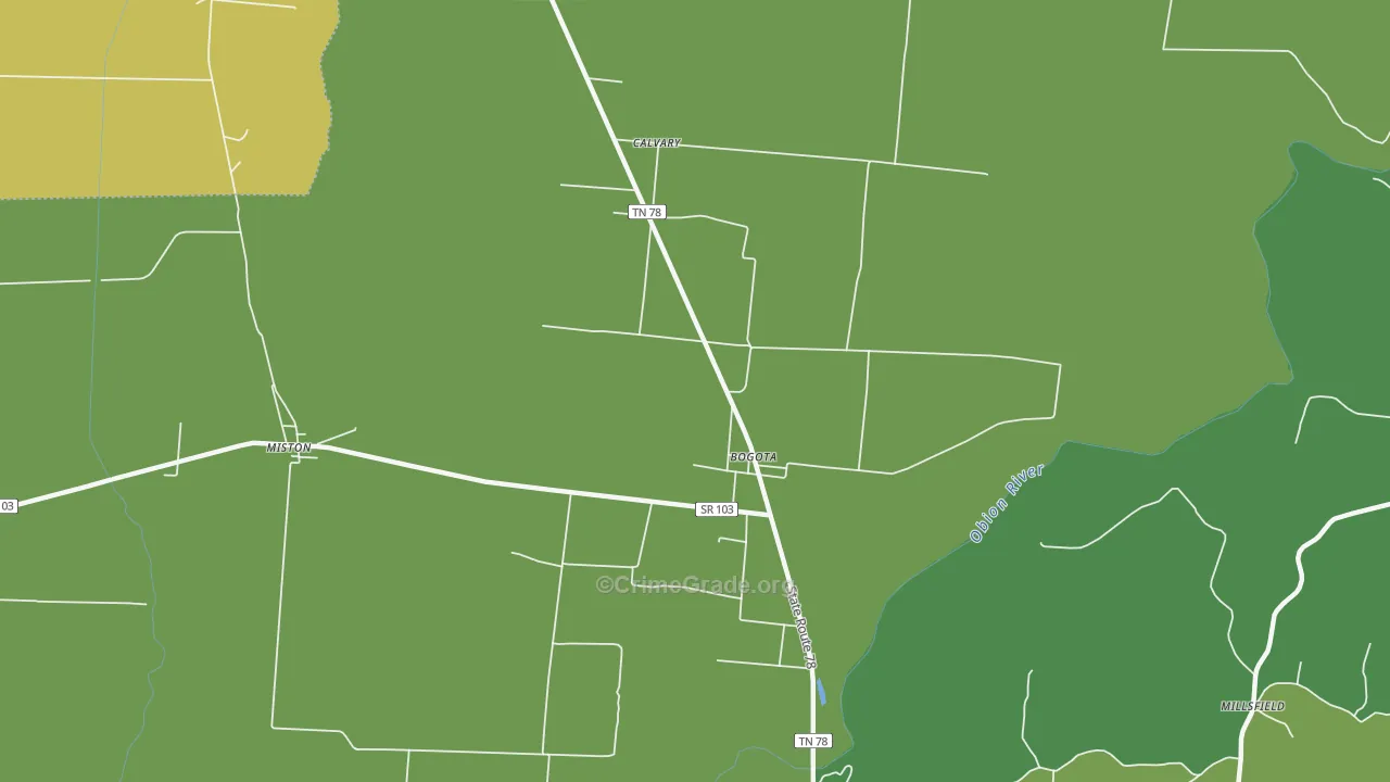 Bogota, TN Map of Vehicle Theft Rates