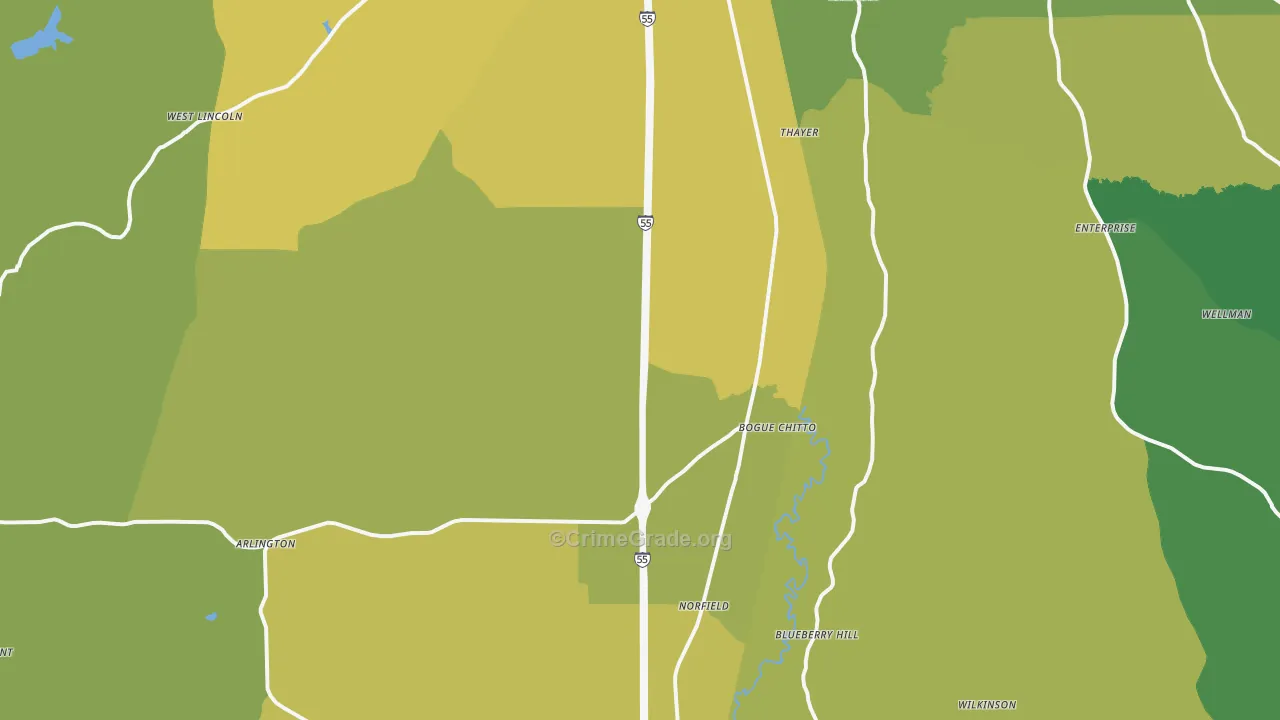 Bogue Chitto, MS Map of Vehicle Theft Rates