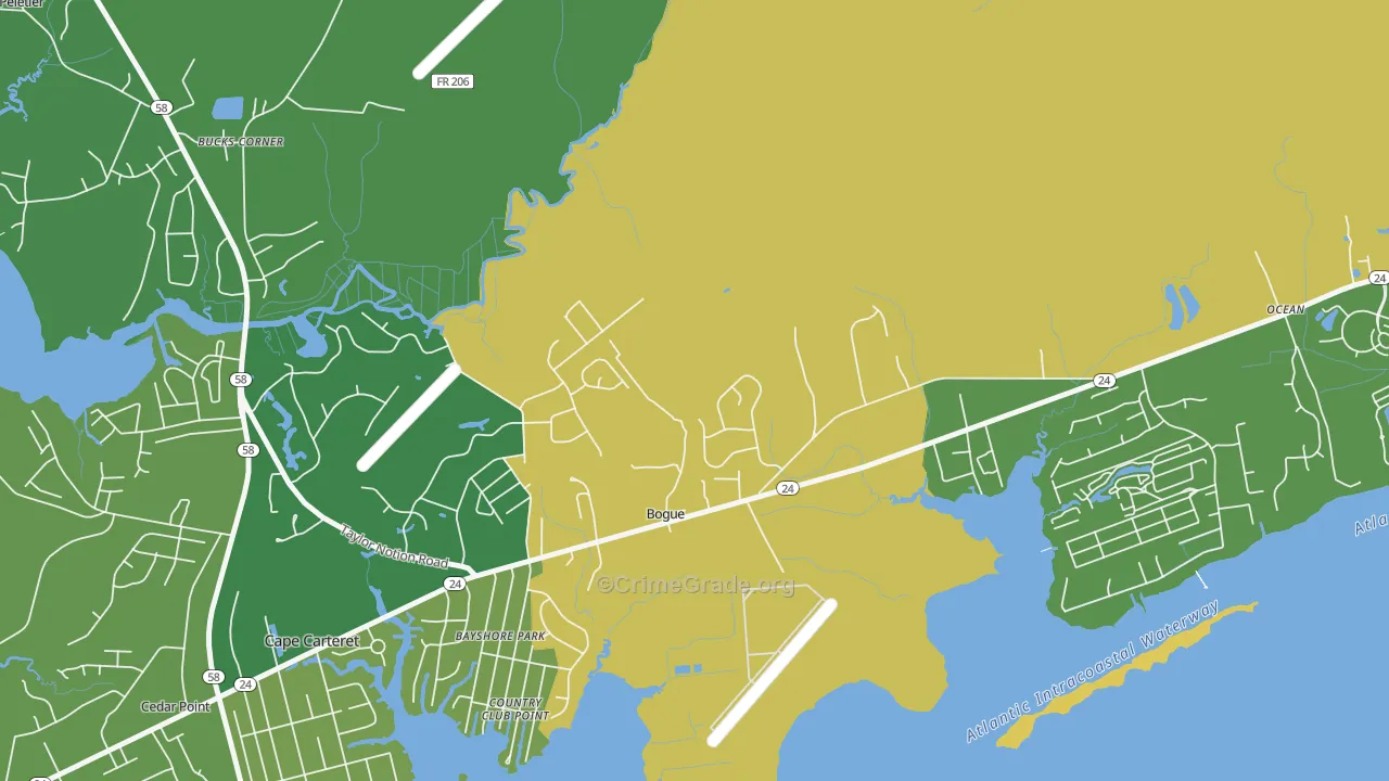 Bogue, NC Map of Vehicle Theft Rates
