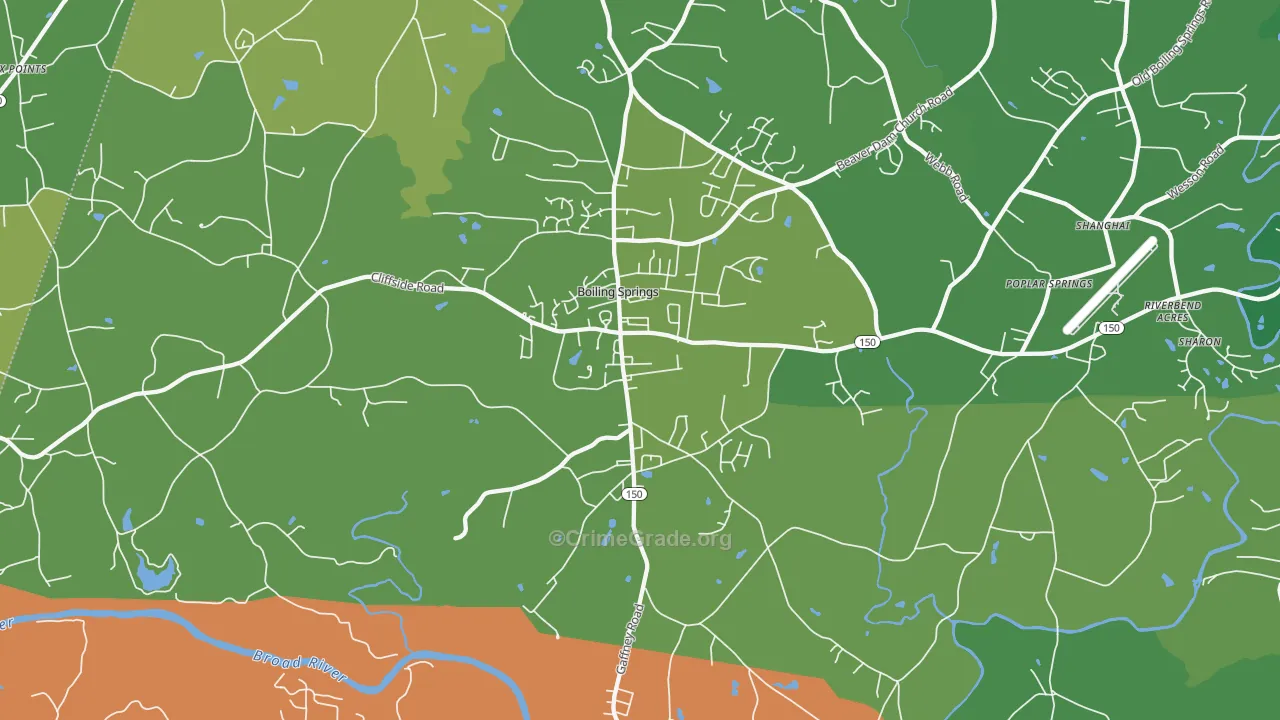 Boiling Springs, NC Map of Vehicle Theft Rates