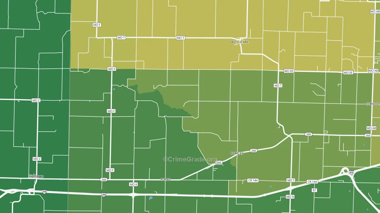 Bois D Arc, MO Map of Vehicle Theft Rates