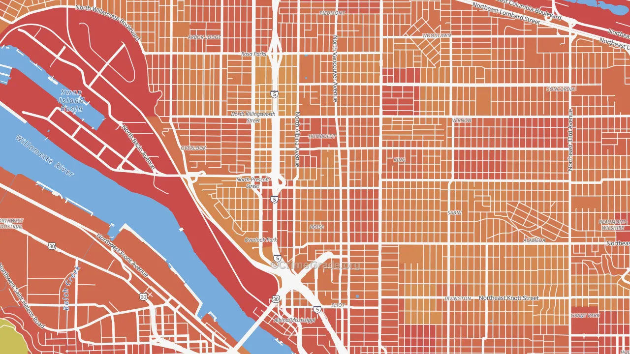 Boise, Portland, OR Map of Vehicle Theft Rates