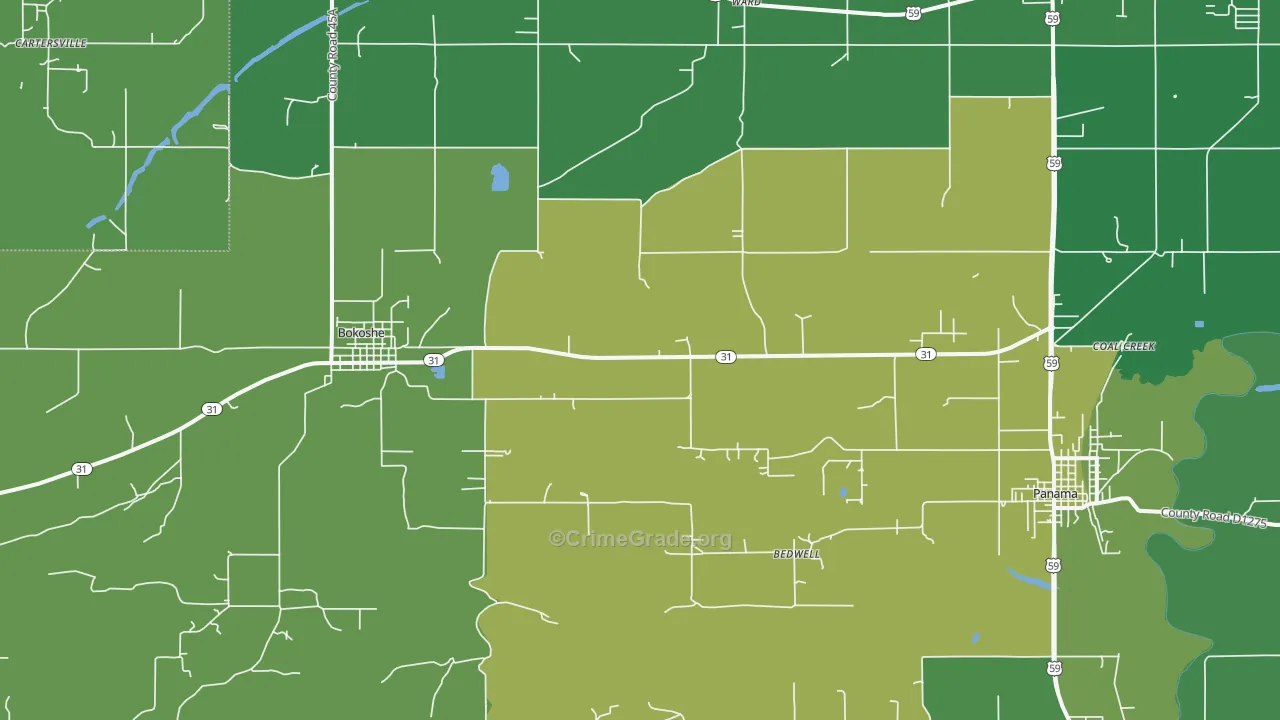 Bokoshe, OK Map of Vehicle Theft Rates