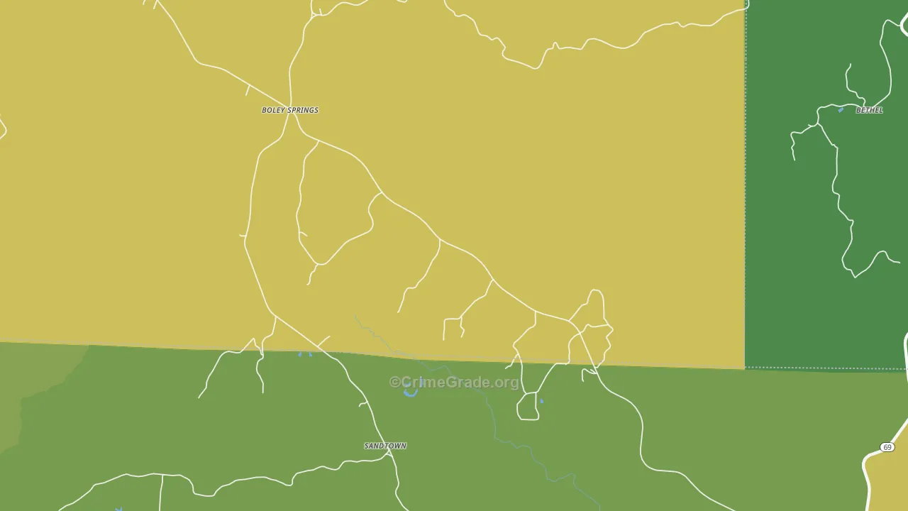 Boley Springs, AL Map of Vehicle Theft Rates