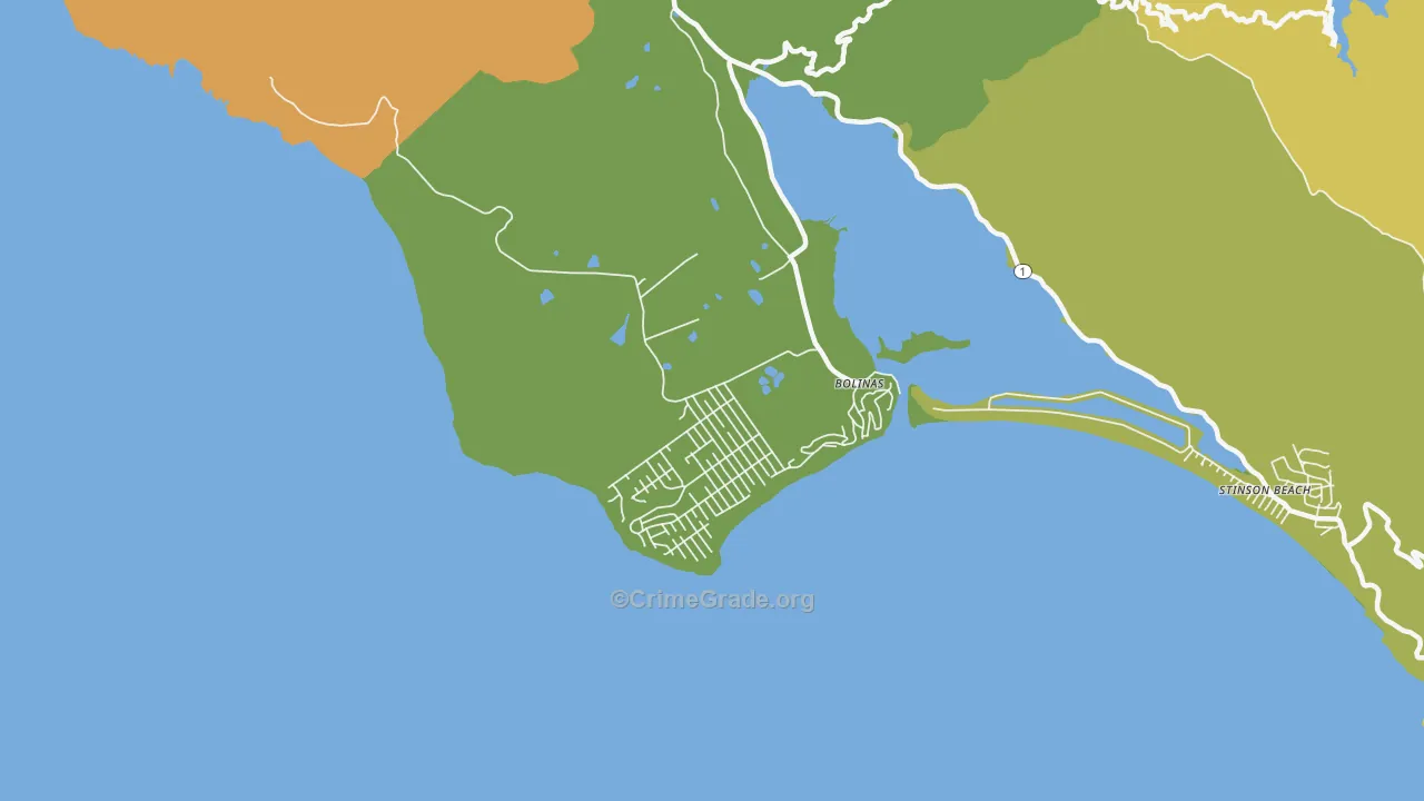 Bolinas, CA Map of Vehicle Theft Rates