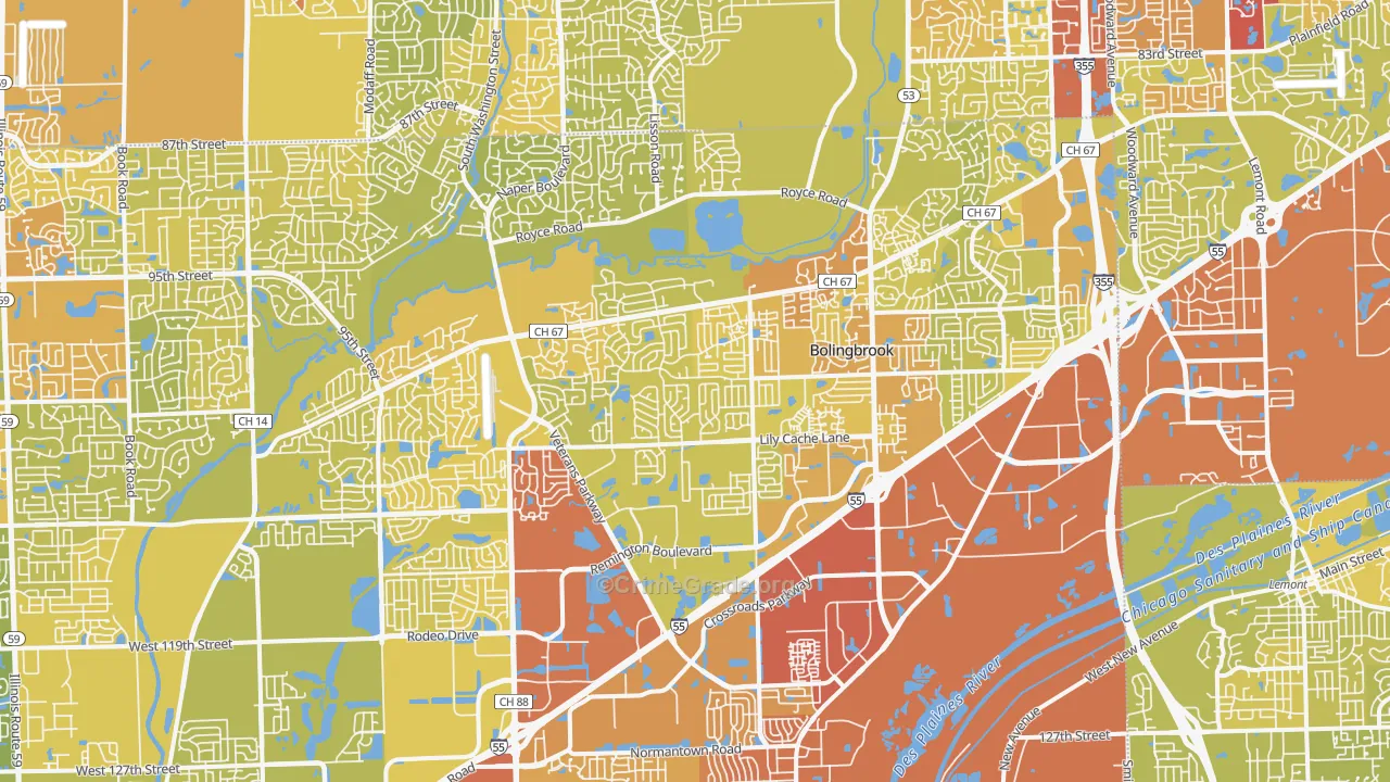 Bolingbrook, IL Map of Vehicle Theft Rates