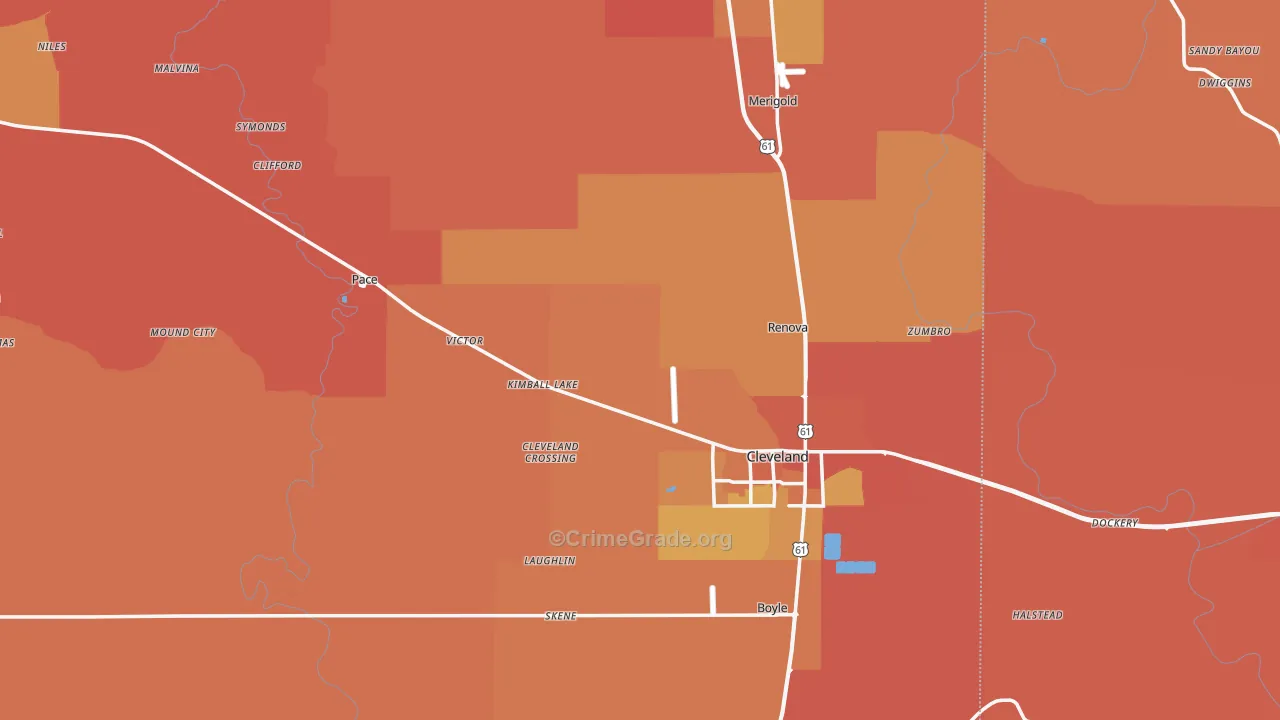 Bolivar County, MS Map of Vehicle Theft Rates