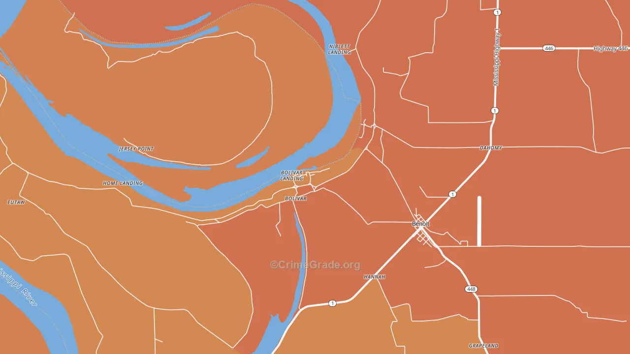Bolivar, MS Map of Vehicle Theft Rates