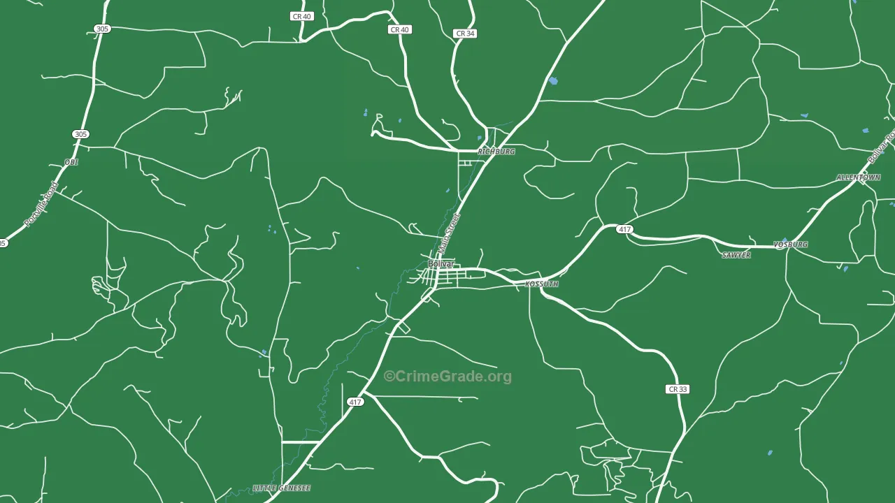 Bolivar, NY Map of Vehicle Theft Rates