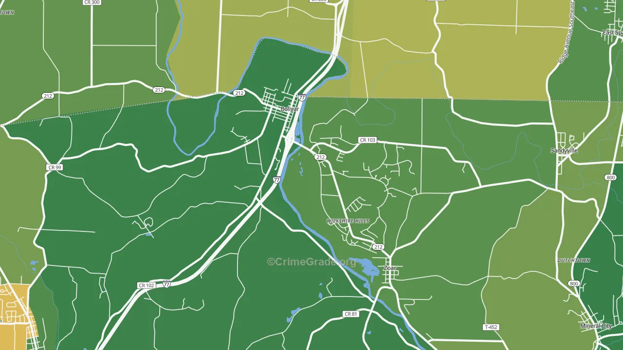 Bolivar, OH Map of Vehicle Theft Rates