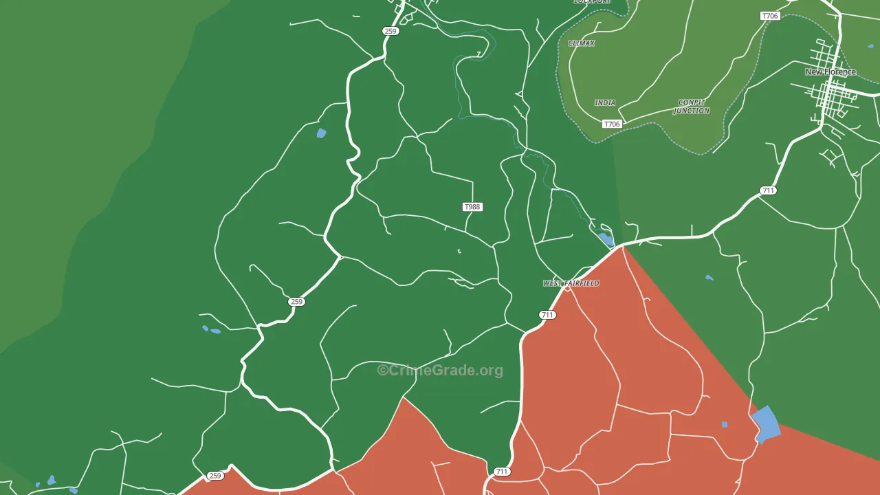 Bolivar, PA Map of Vehicle Theft Rates