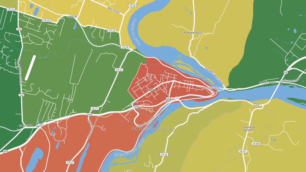 Bolivar, WV Map of Vehicle Theft Rates