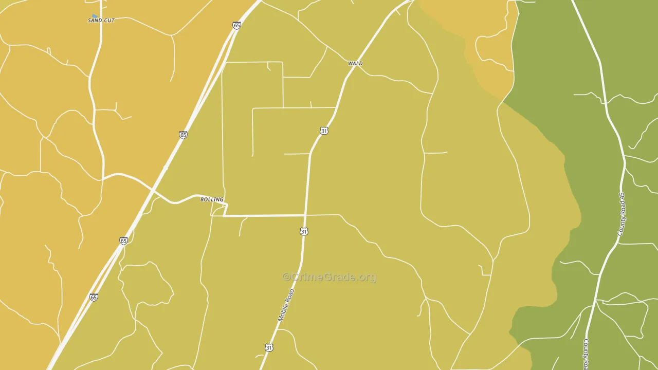 Bolling, AL Map of Vehicle Theft Rates