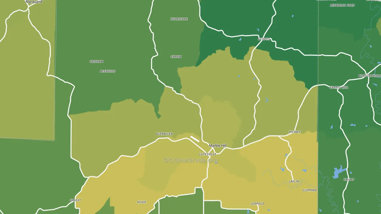 Bollinger County, MO Map of Vehicle Theft Rates
