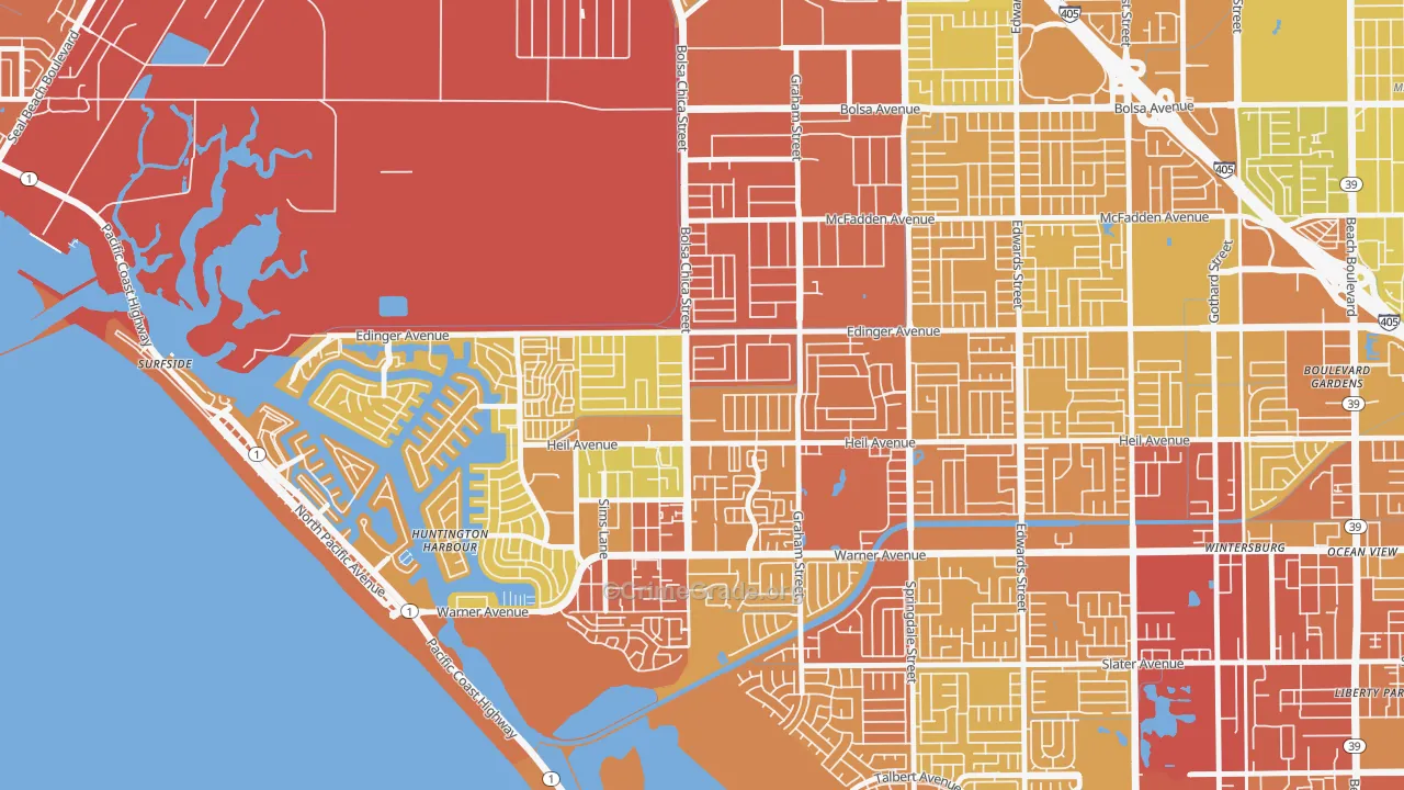 Bolsa Chica-Heil, Huntington Beach, CA Map of Vehicle Theft Rates