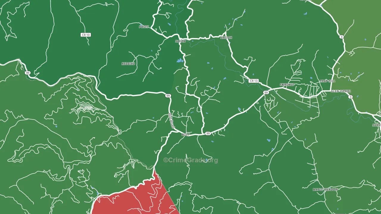 Bolt, WV Map of Vehicle Theft Rates
