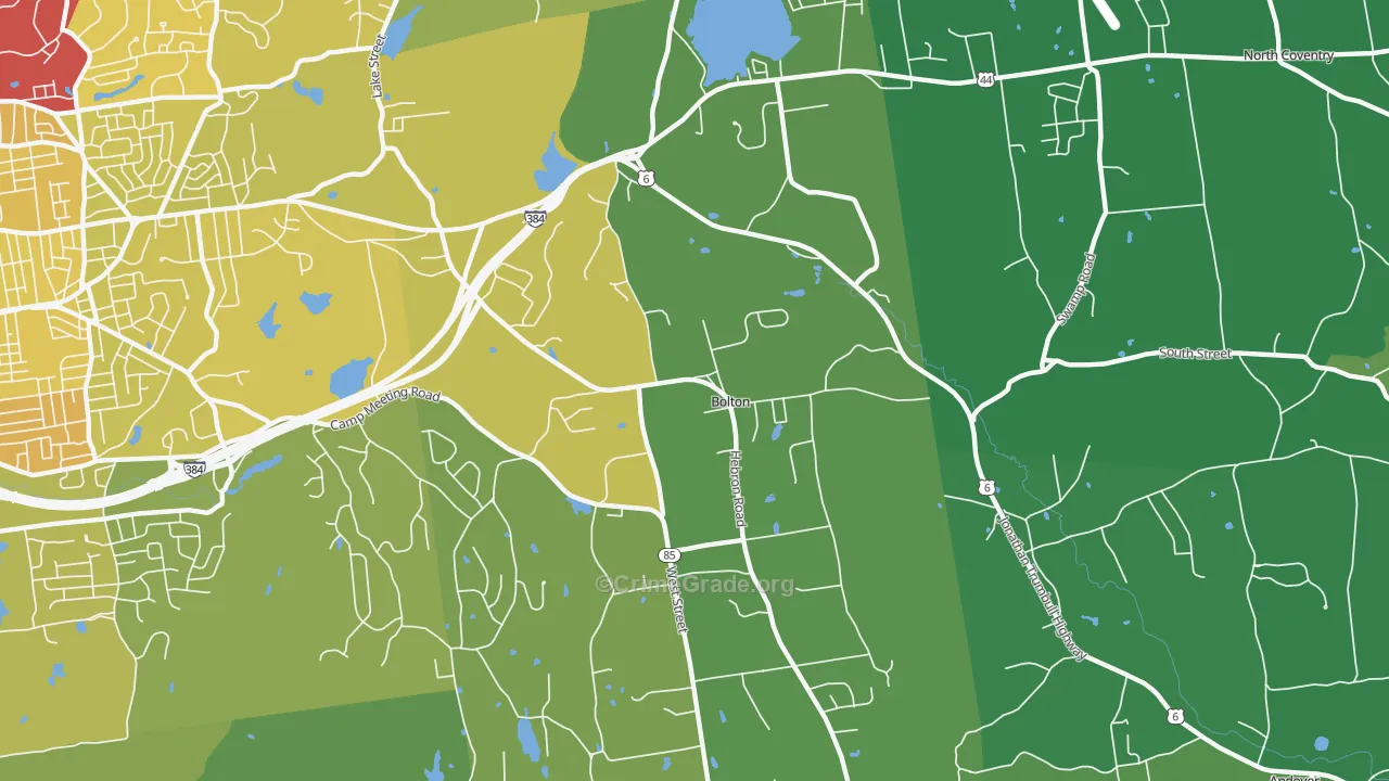 Bolton, CT Map of Vehicle Theft Rates