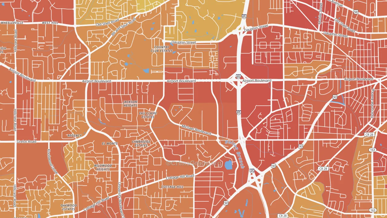 Bolton, Mobile, AL Map of Vehicle Theft Rates