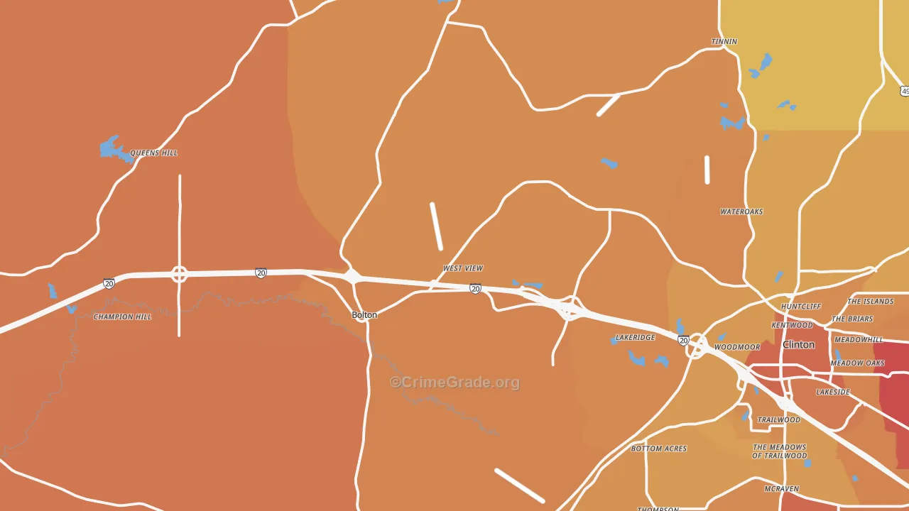 Bolton, MS Map of Vehicle Theft Rates