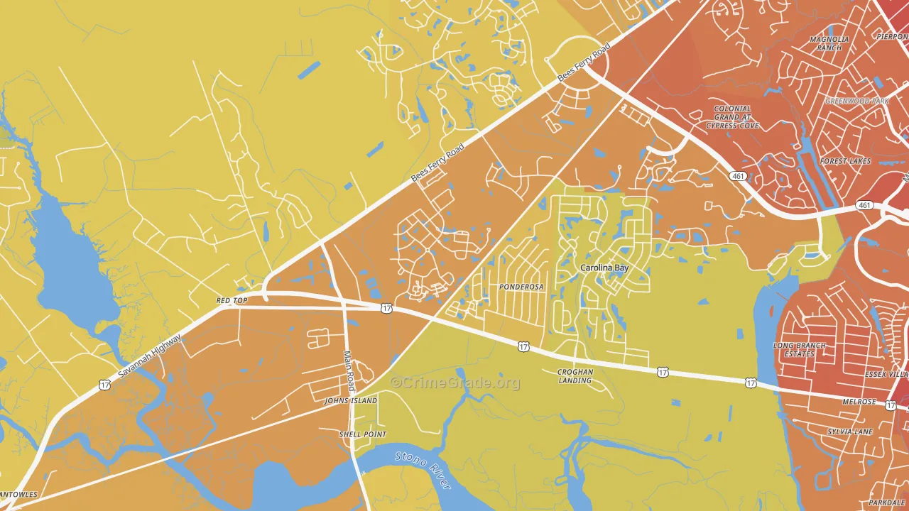 Boltons Landing, Charleston, SC Map of Vehicle Theft Rates