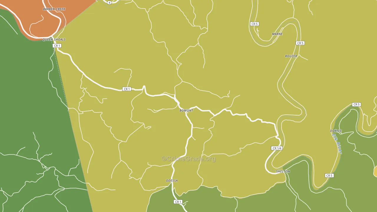 Bomont, WV Map of Vehicle Theft Rates