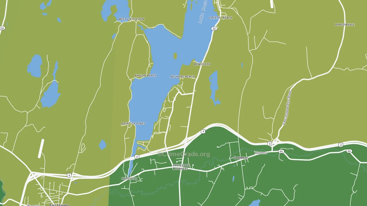 Bomoseen, VT Map of Vehicle Theft Rates